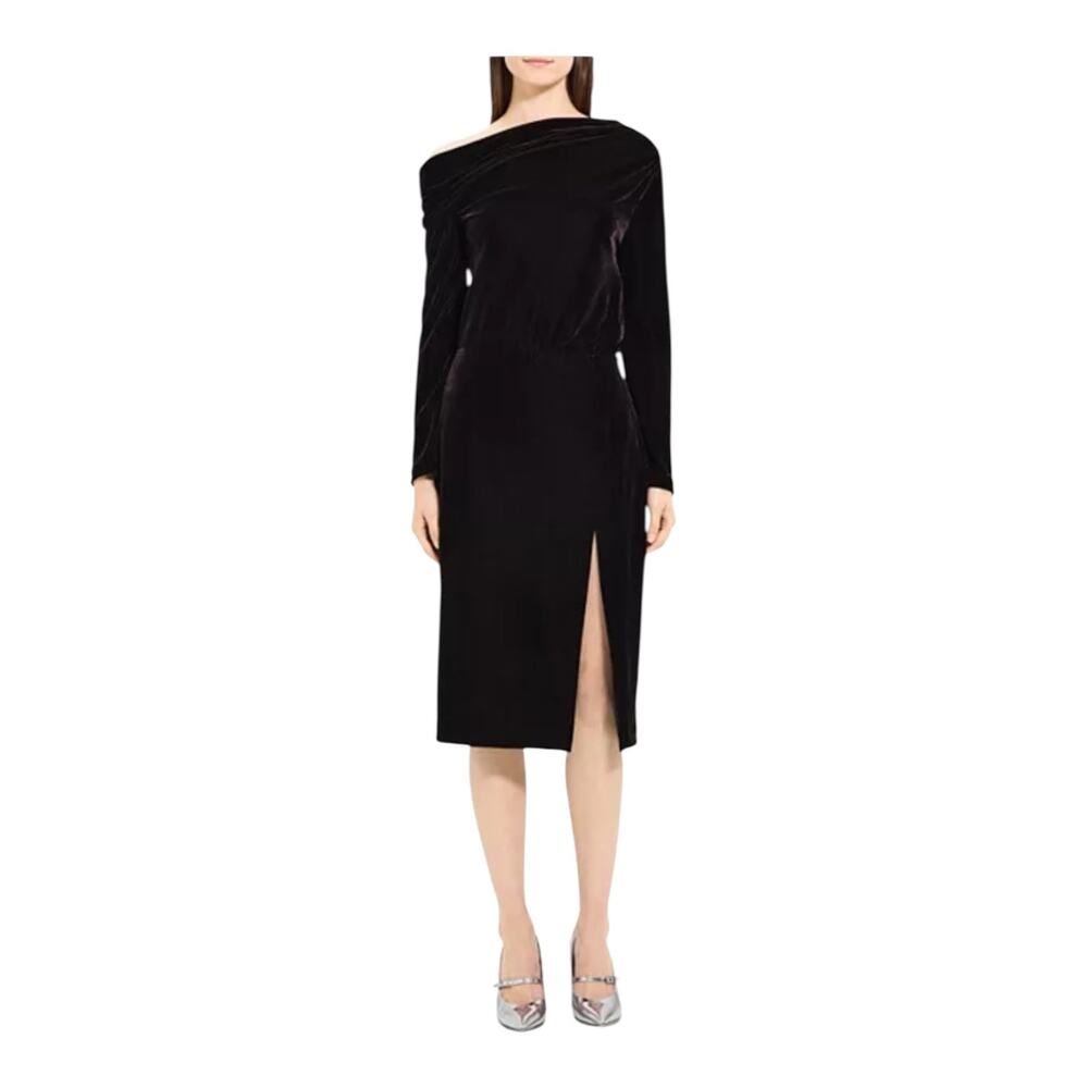 Theory Dress off the shoulder velvet midi brown size 0